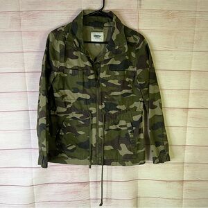 Old Navy Green Camo Utility Drawstring Waist Tie Jacket Size XS